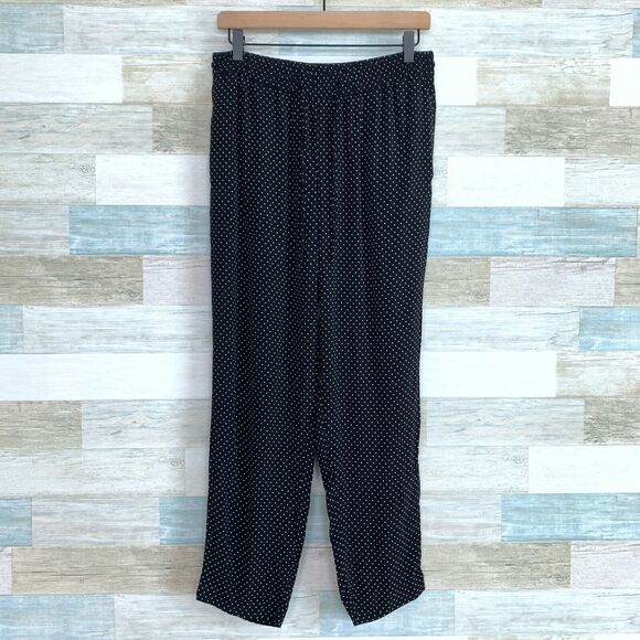 Talbots Fluid Challis Ankle Pants Black Polka Dot PullOn Womens Medium Petite MP - Picture 1 of 7